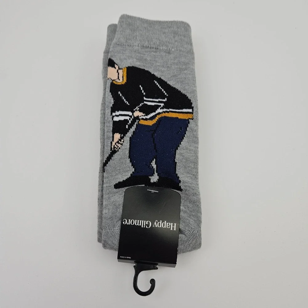 Happy Gilmore Mens Crew Socks 2 Pack Grey Black Gold‎ Golf Comedy Bioworld 10-13
